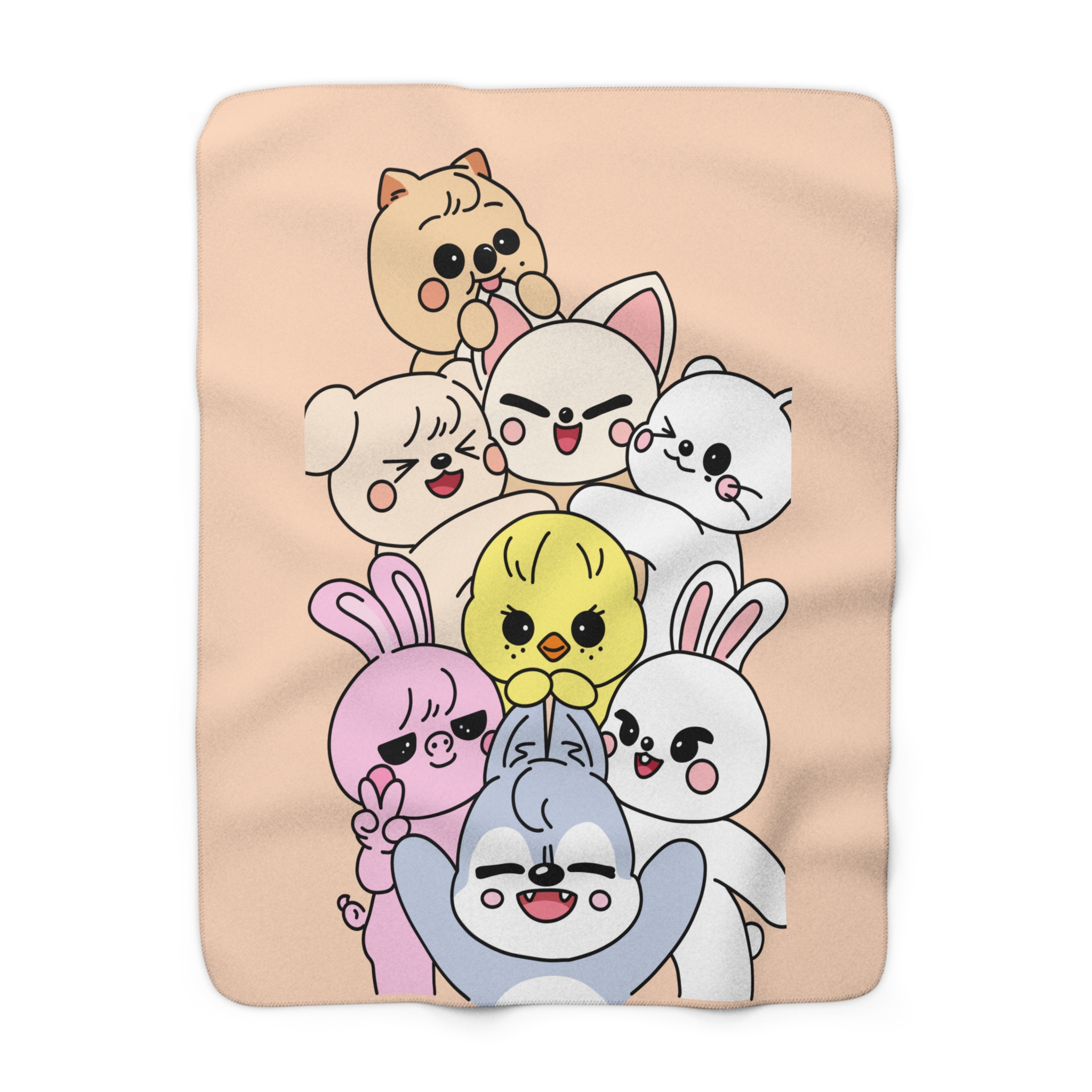 Skzoo Cute Cartoon Animal Stack Sherpa Fleece Blanket | Plush Cozy Throw