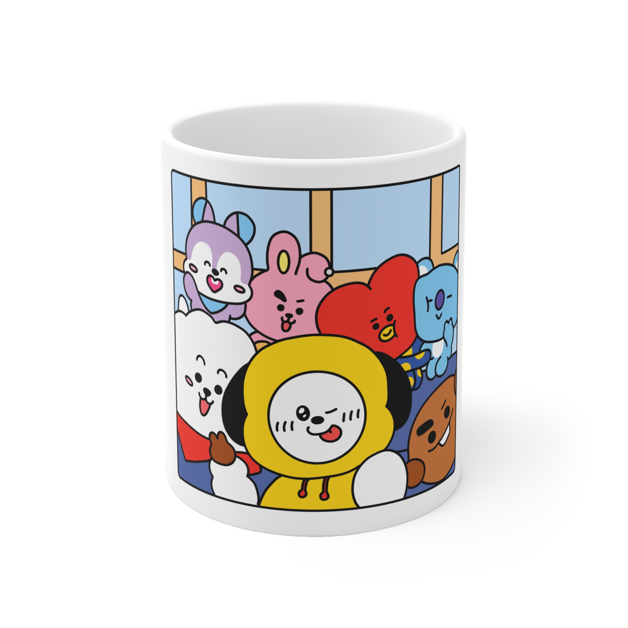 BTS Cute Cartoon Character Group Mug | Colorful Kawaii Friends Ceramic
