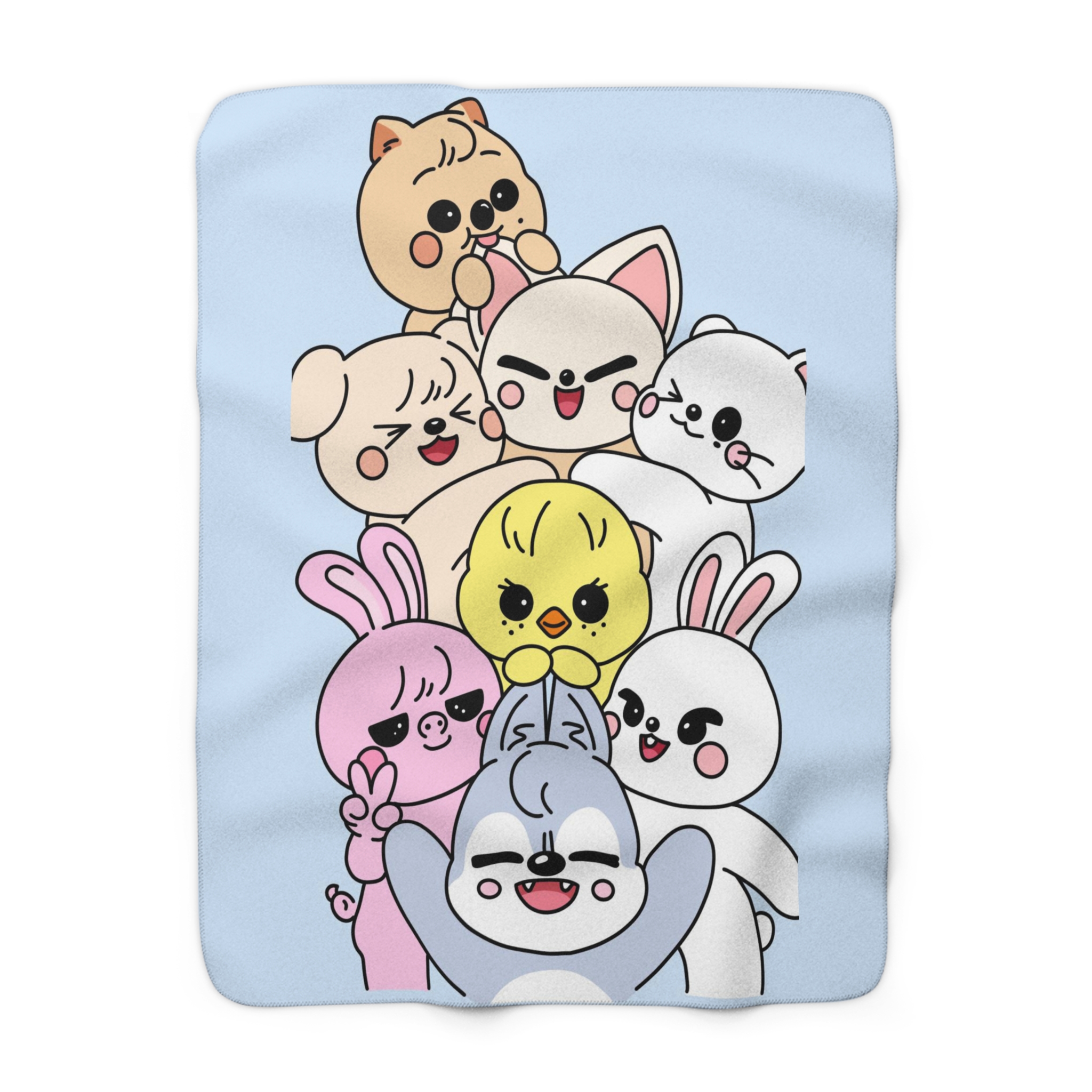 Skzoo Stacked Cute Animal Characters Sherpa Fleece Blanket | Pastel Cartoon Pets