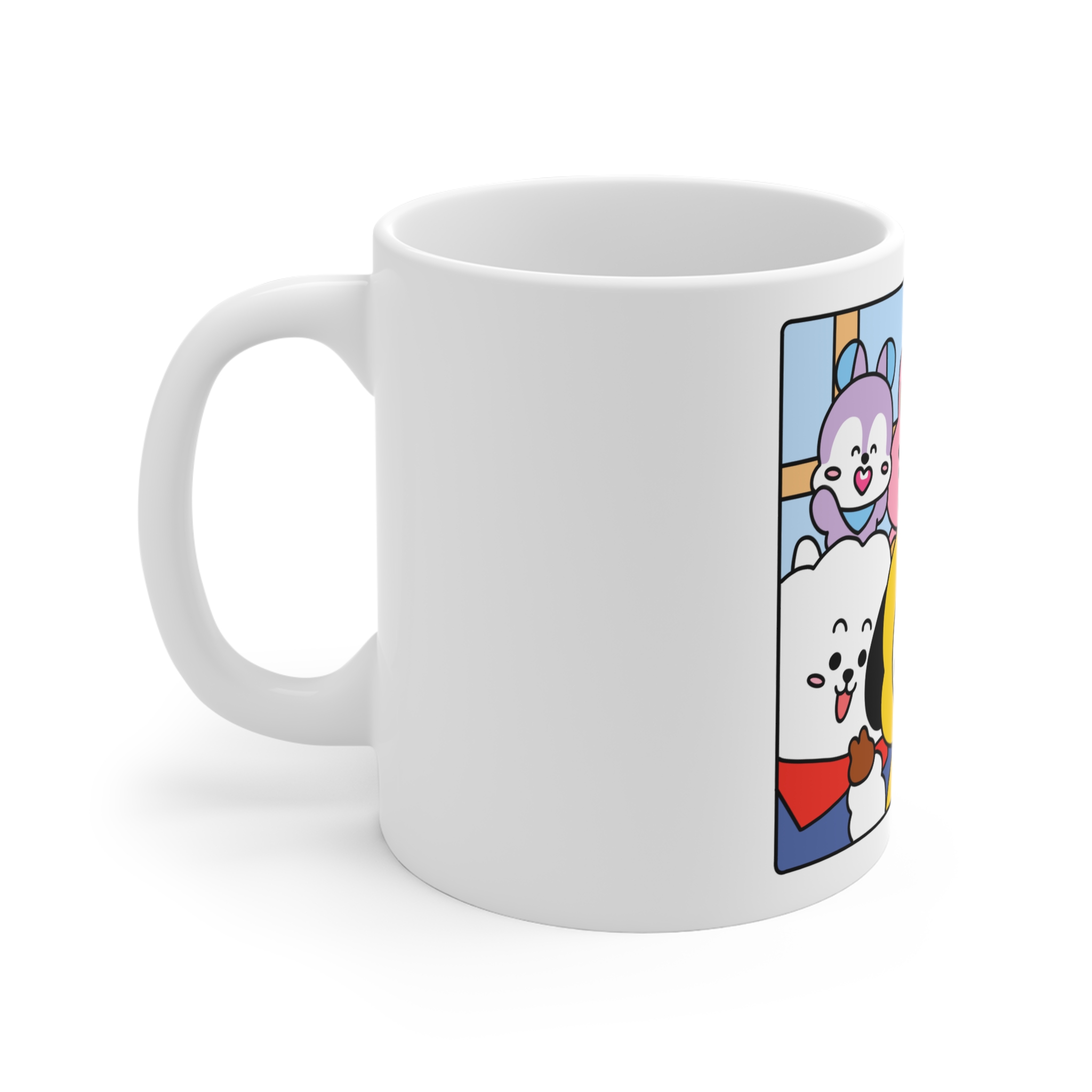 BTS Cute Cartoon Character Group Mug | Colorful Kawaii Friends Ceramic - Imagen 3