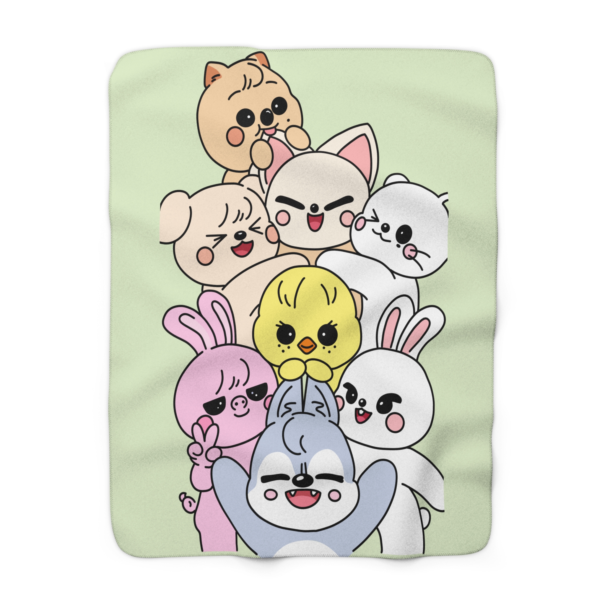 Skzoo Stacked Cute Cartoon Animals Sherpa Fleece Blanket | Kawaii Animal Pile