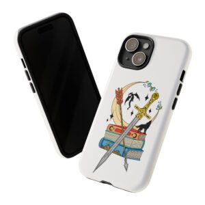 Maasverse Inspired Sword and Arrow Over Books phone case | Fantasy bookish illustration