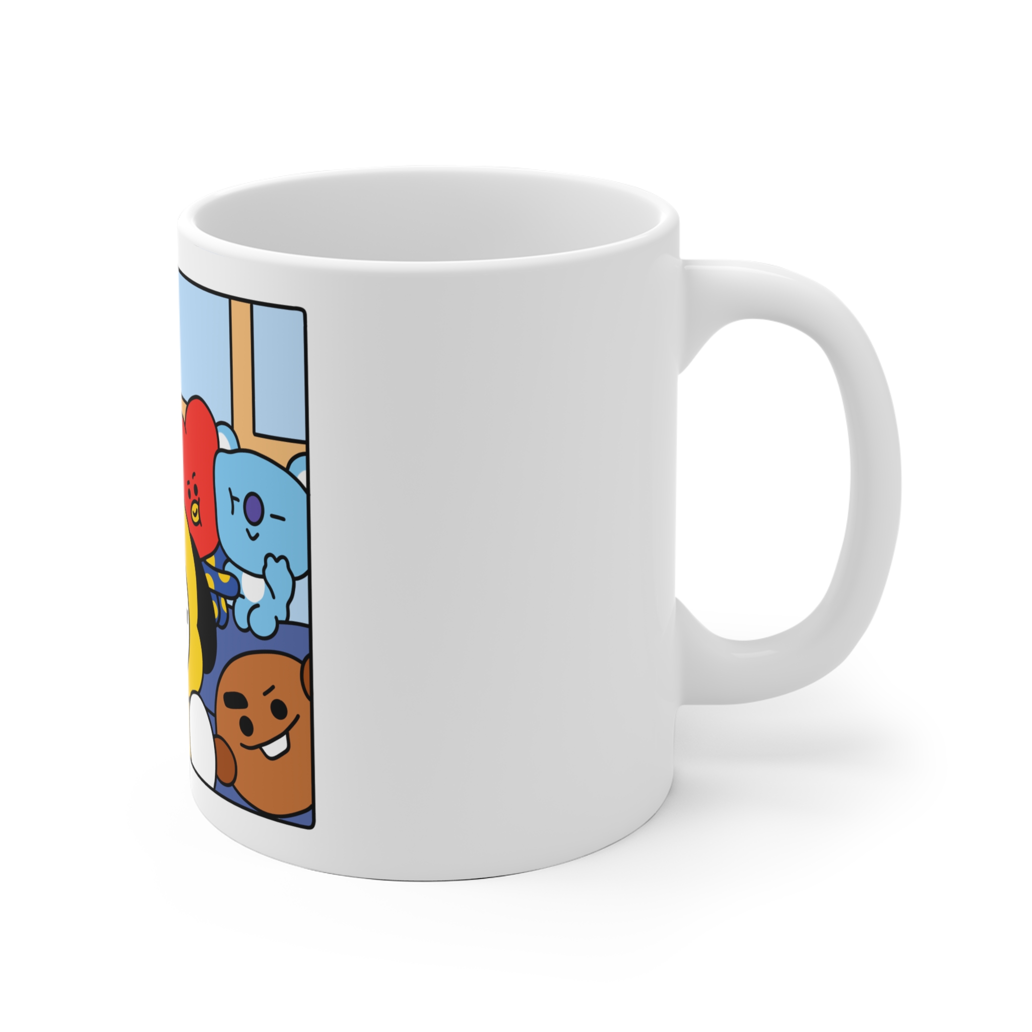 BTS Cute Cartoon Character Group Mug | Colorful Kawaii Friends Ceramic - Imagen 2
