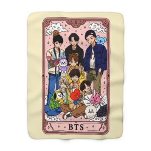 BTS K-Pop Idol Group Illustration Sherpa Blanket | Cartoon Band Characters