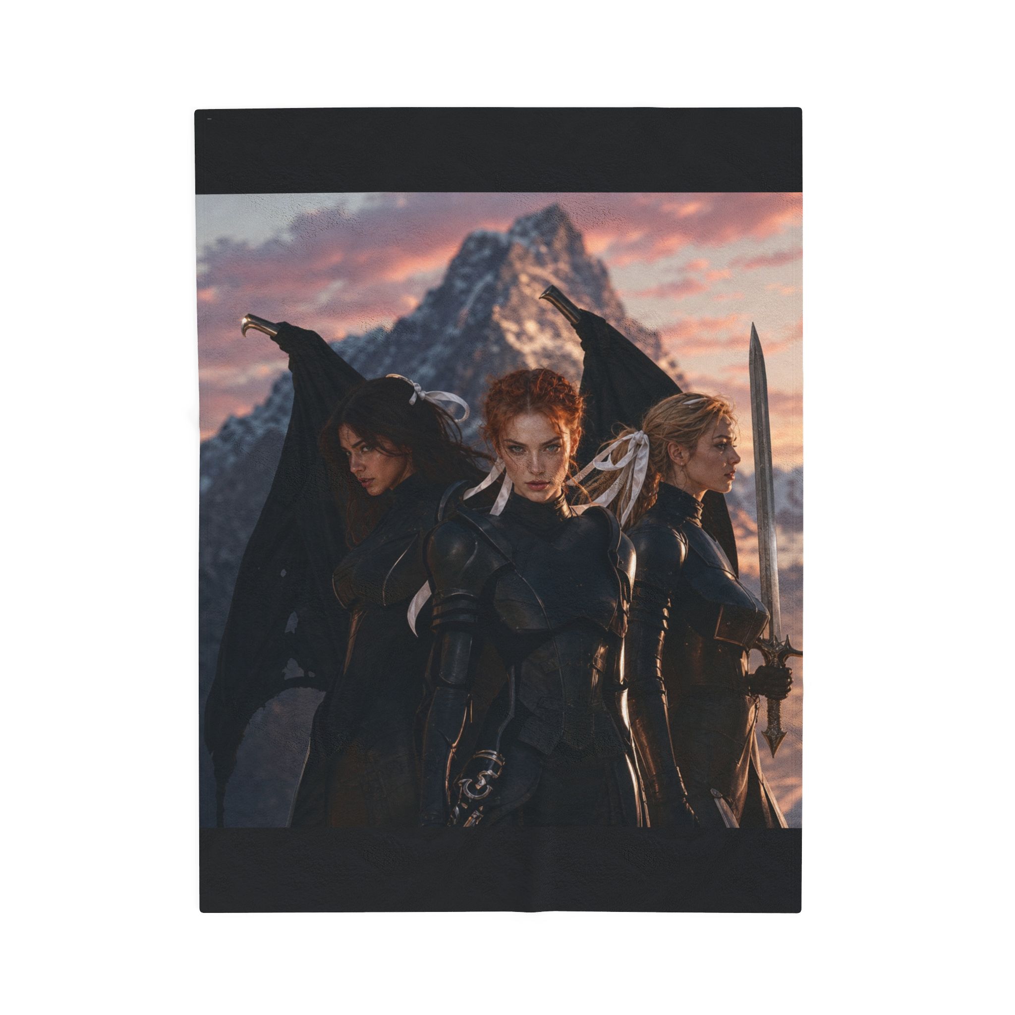 Fantasy Warrior Valkirian Acotar Inspired Velveteen Plush Blanket | Mountain Sunset Armor