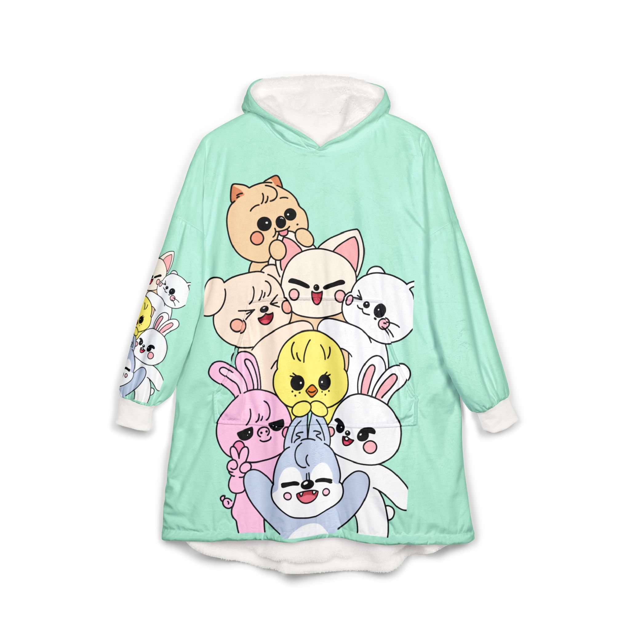 Skzoo Stacked Kawaii Animal Pile Hooded Blanket | Cute Cartoon Pets
