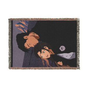 Fourth Wing Violet & Xaden Cartoon Characters Woven Blanket | Throw Tapestry, Retro Animation Scene