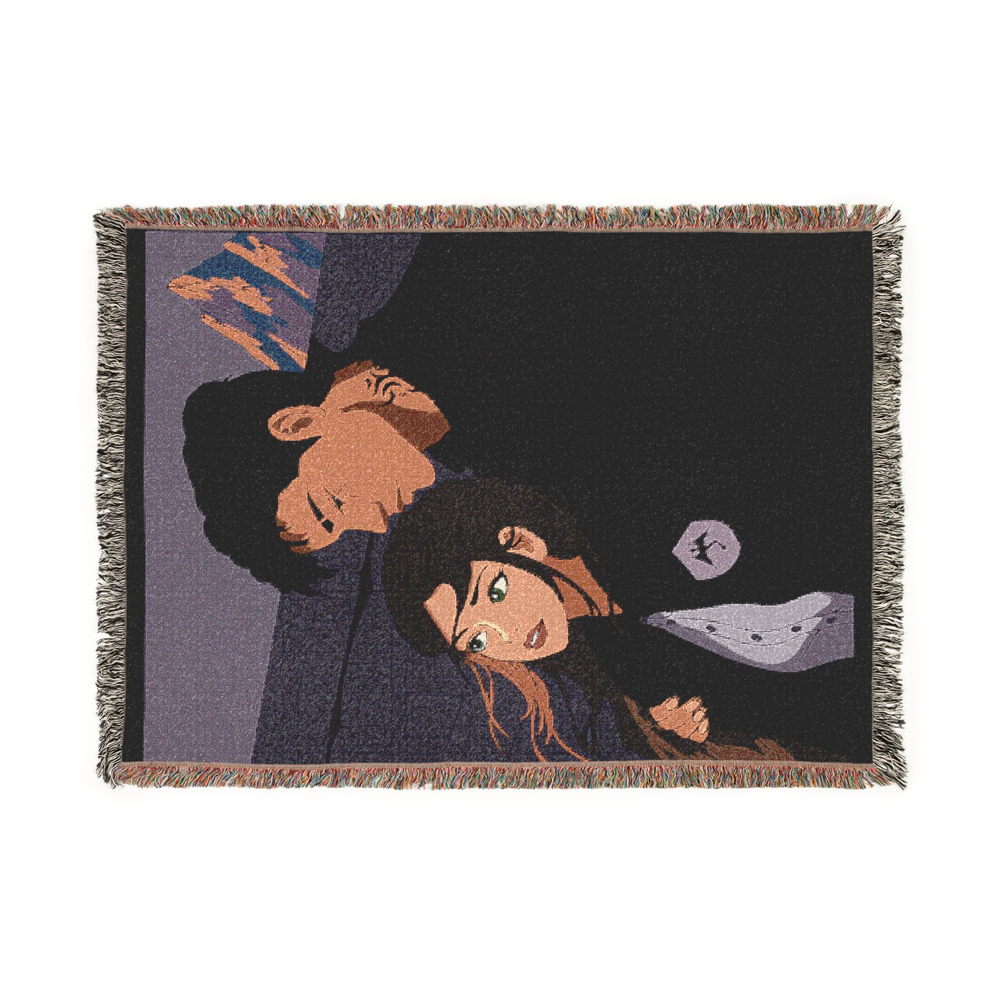 Fourth Wing Violet & Xaden Cartoon Characters Woven Blanket | Throw Tapestry, Retro Animation Scene