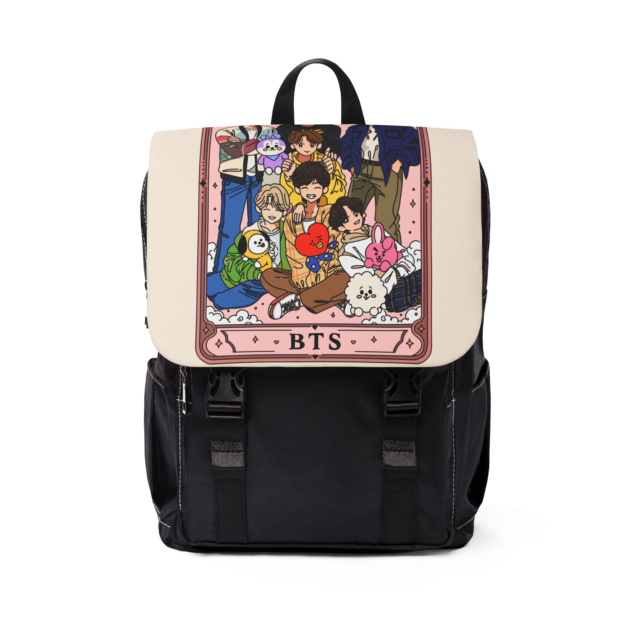 BTS Cartoon Character Group Backpack | Printed Shoulder Backpack