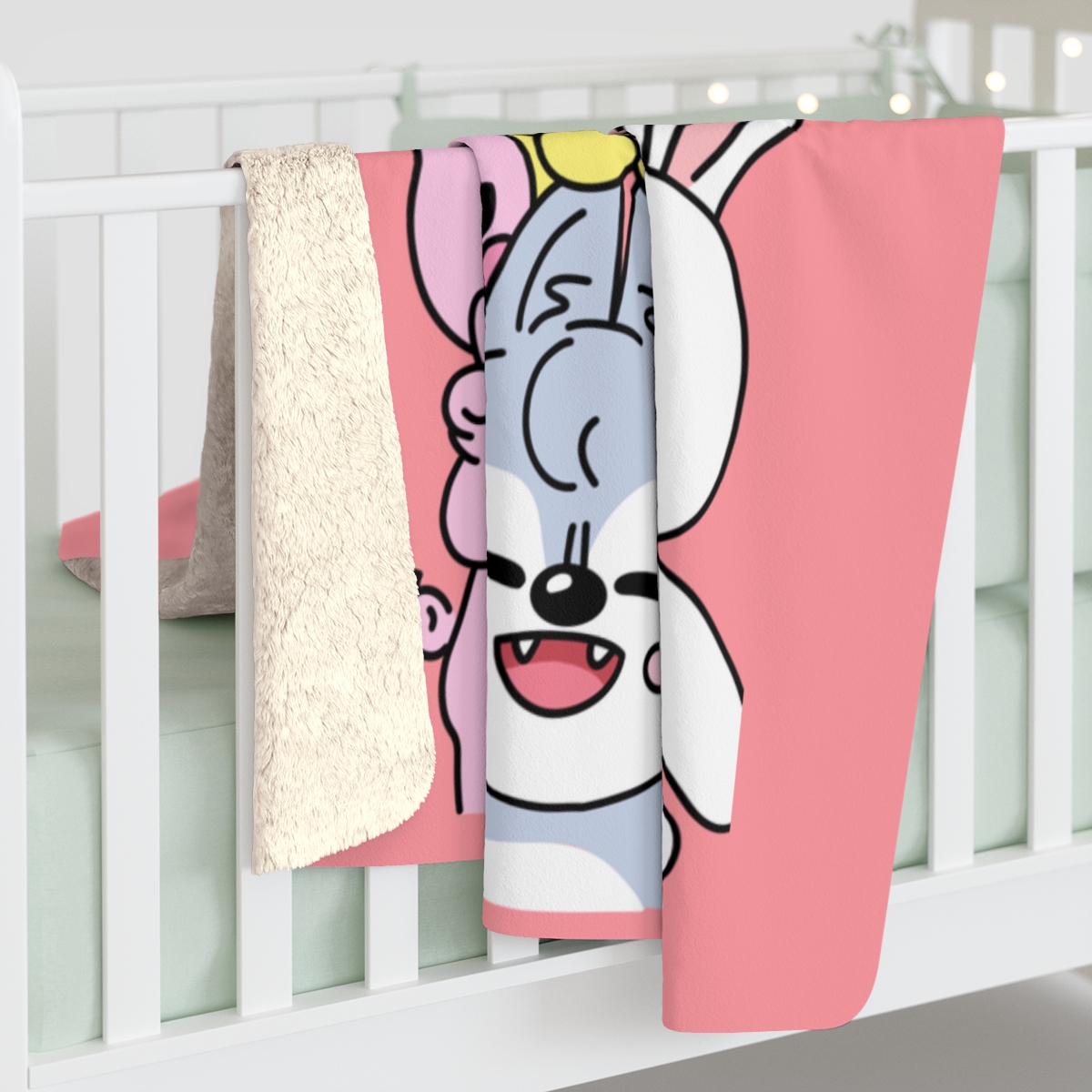 Skzoo Stacked Cute Animal Characters Sherpa Fleece Blanket | Pink Cartoon Plush - Imagen 4