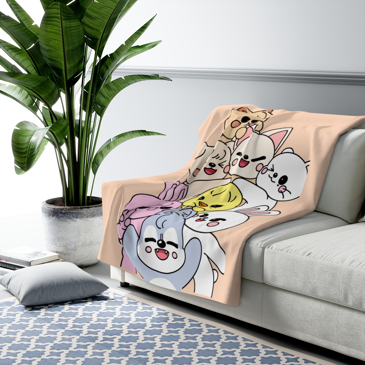 Skzoo Cute Cartoon Animal Stack Sherpa Fleece Blanket | Plush Cozy Throw - Imagen 3