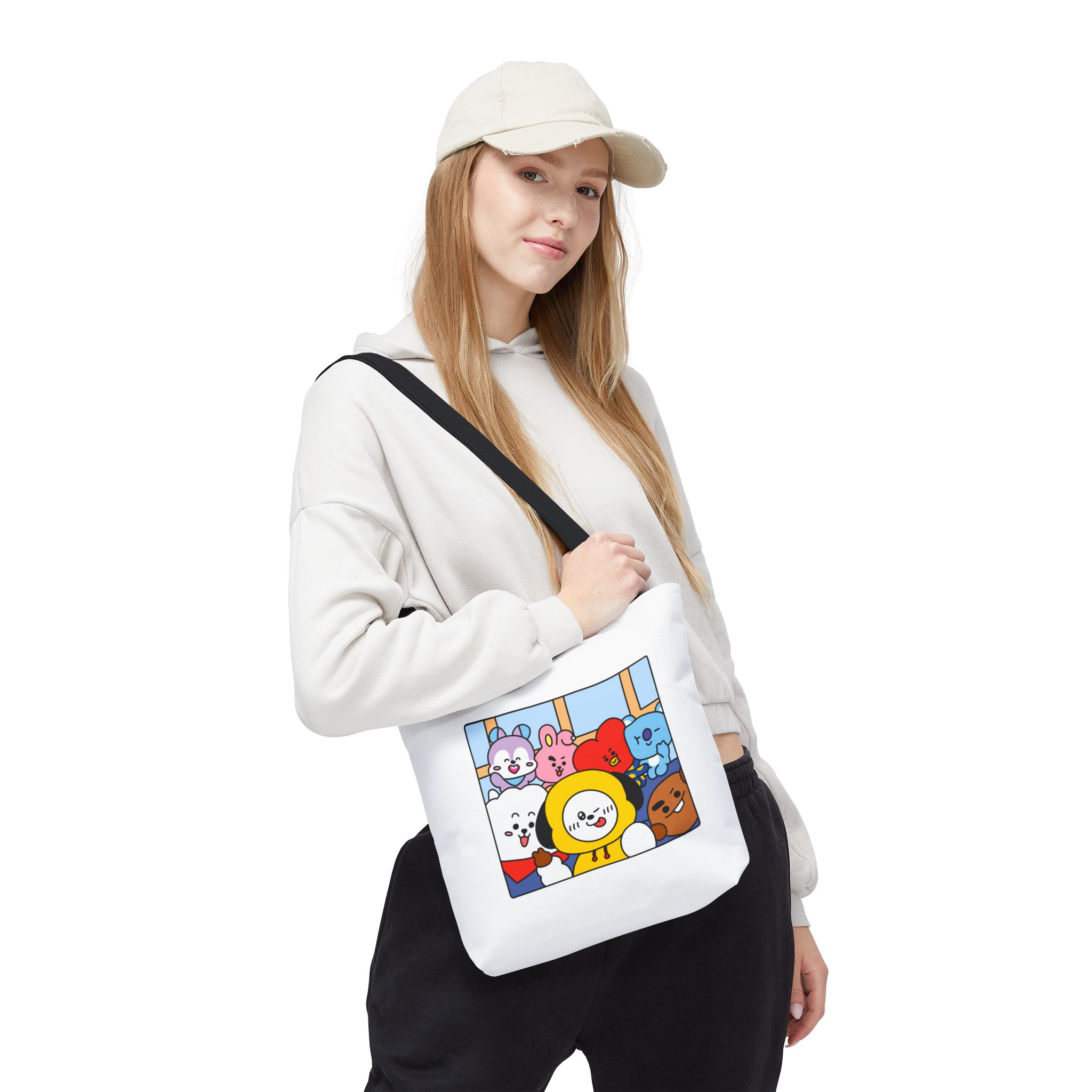 BTS Cute Cartoon Character Squad Tote Bag | Colorful AOP Illustration - Imagen 4