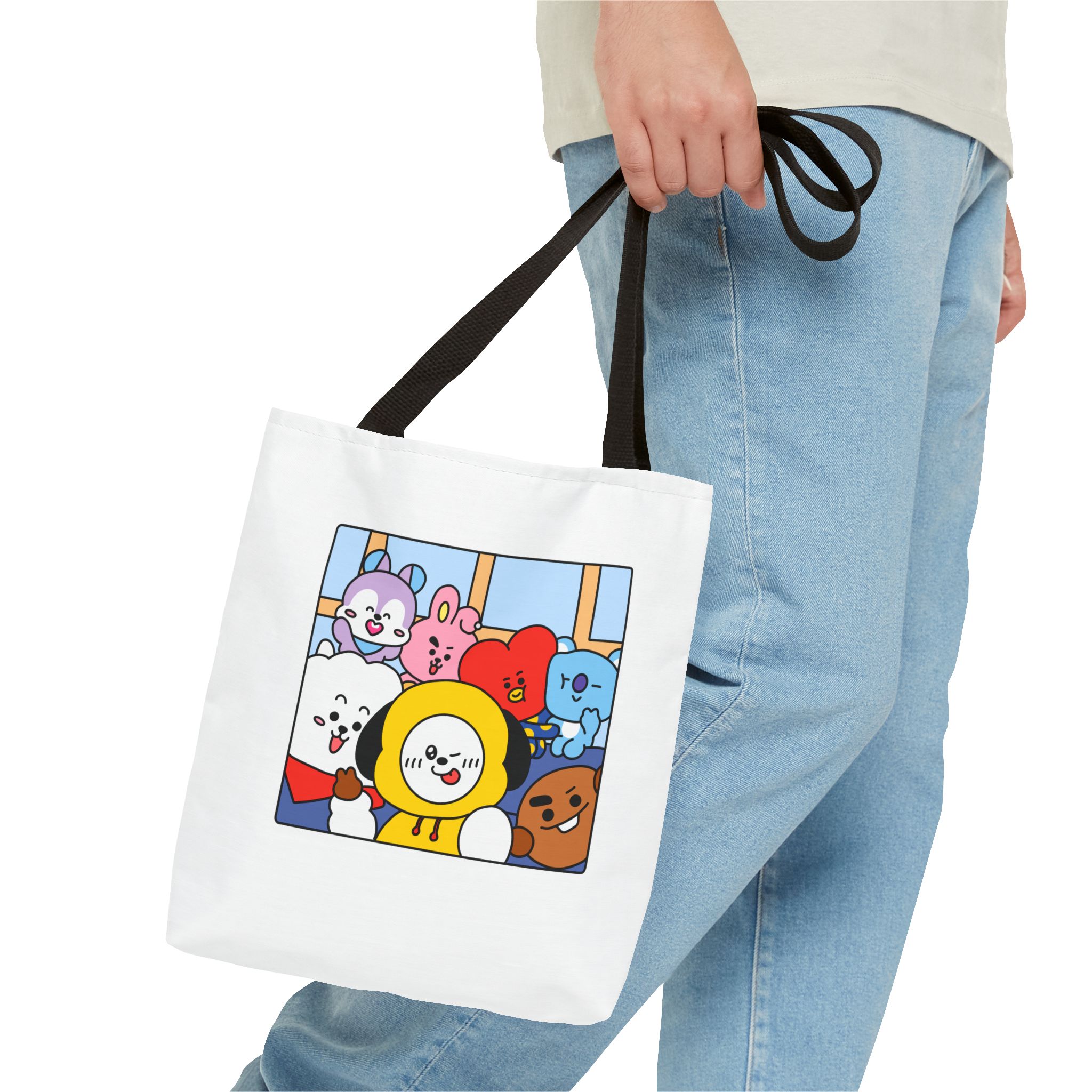 BTS Cute Cartoon Character Squad Tote Bag | Colorful AOP Illustration - Imagen 3