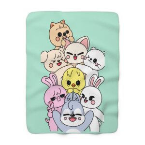 Skzoo Stacked Kawaii Animal Pile Sherpa Blanket | Cute Cartoon Pets