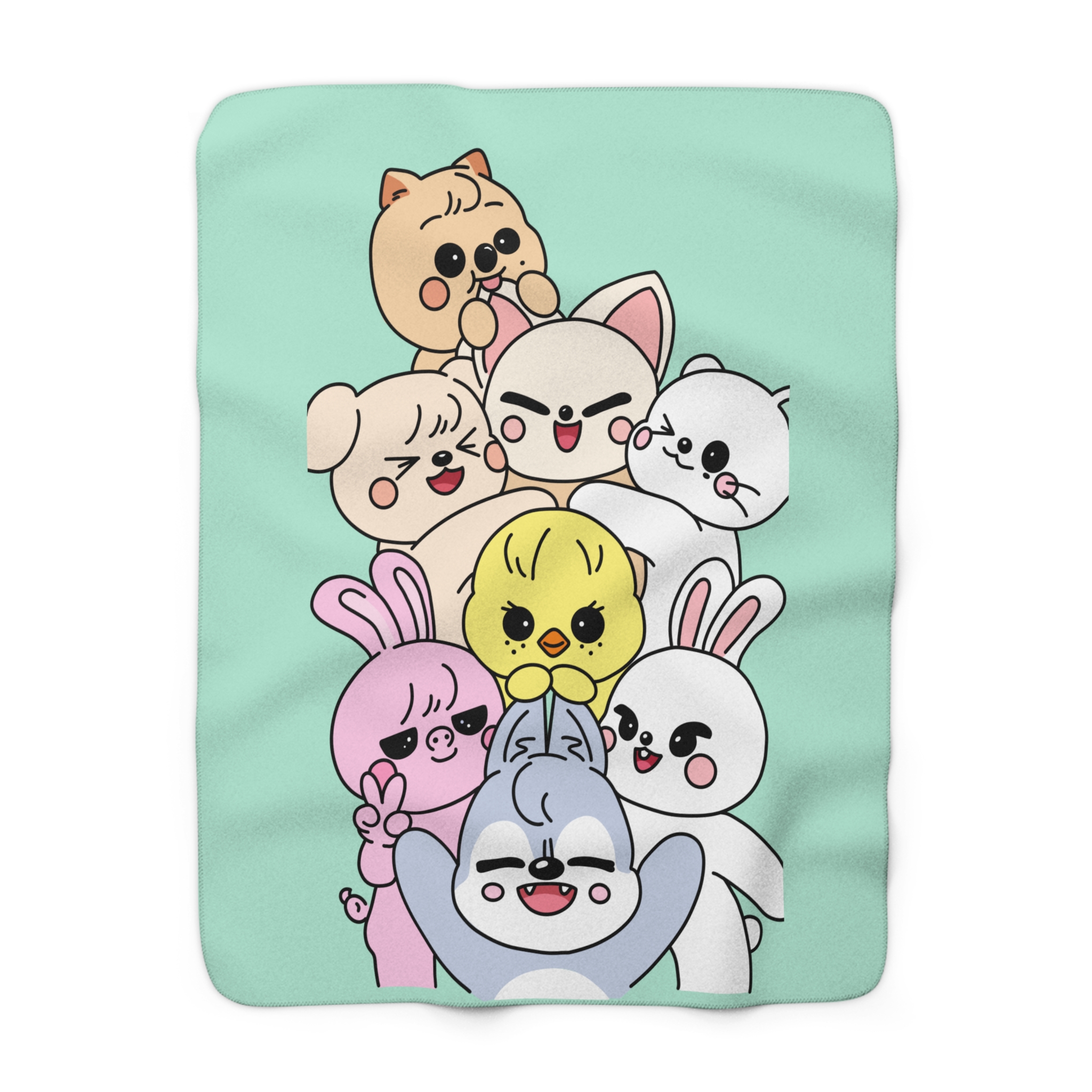 Skzoo Stacked Kawaii Animal Pile Sherpa Blanket | Cute Cartoon Pets
