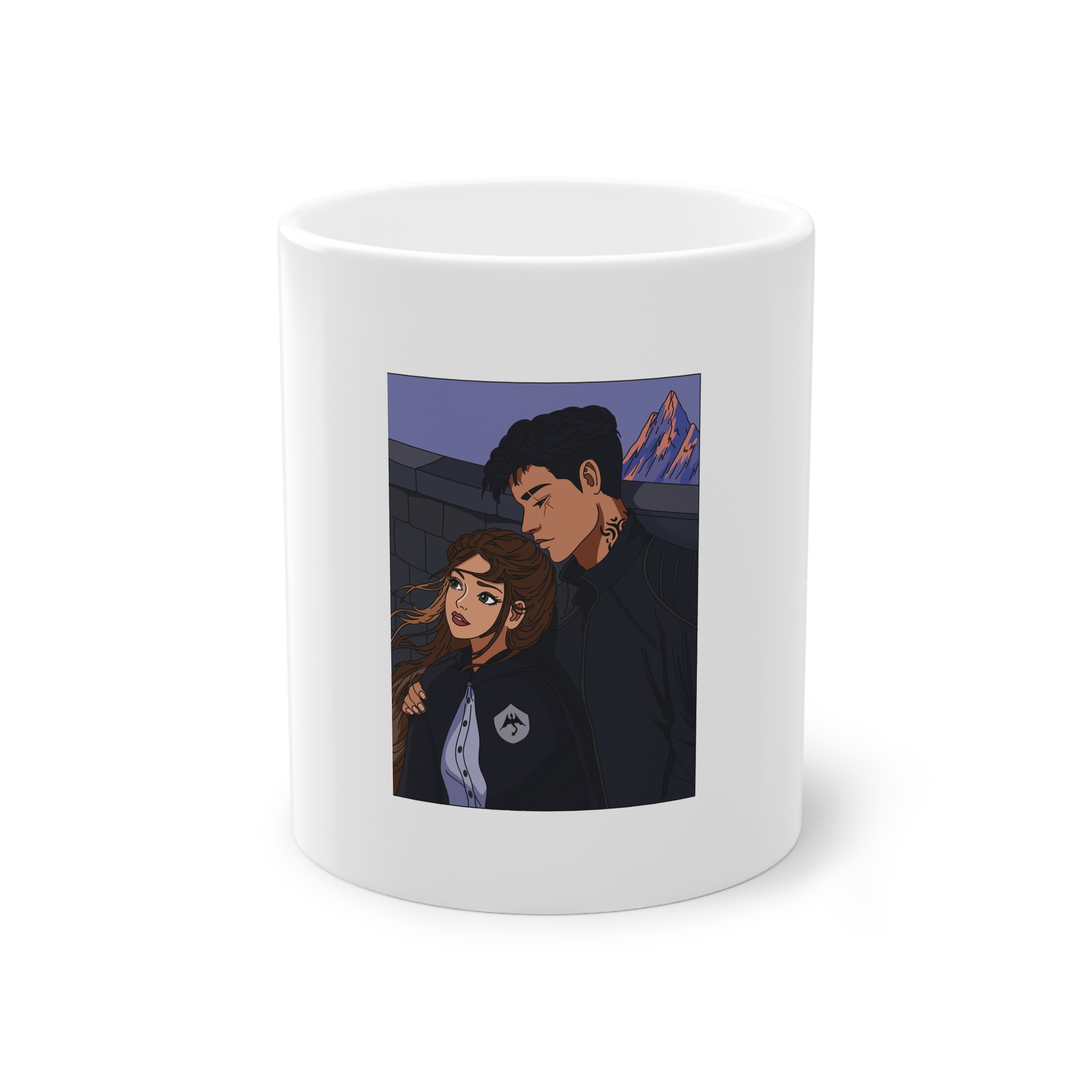 Alas de Sangre Romantic Couple Illustration Mug | Nightscape, Cozy Embrace