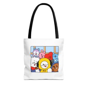 BTS Cute Cartoon Character Squad Tote Bag | Colorful AOP Illustration