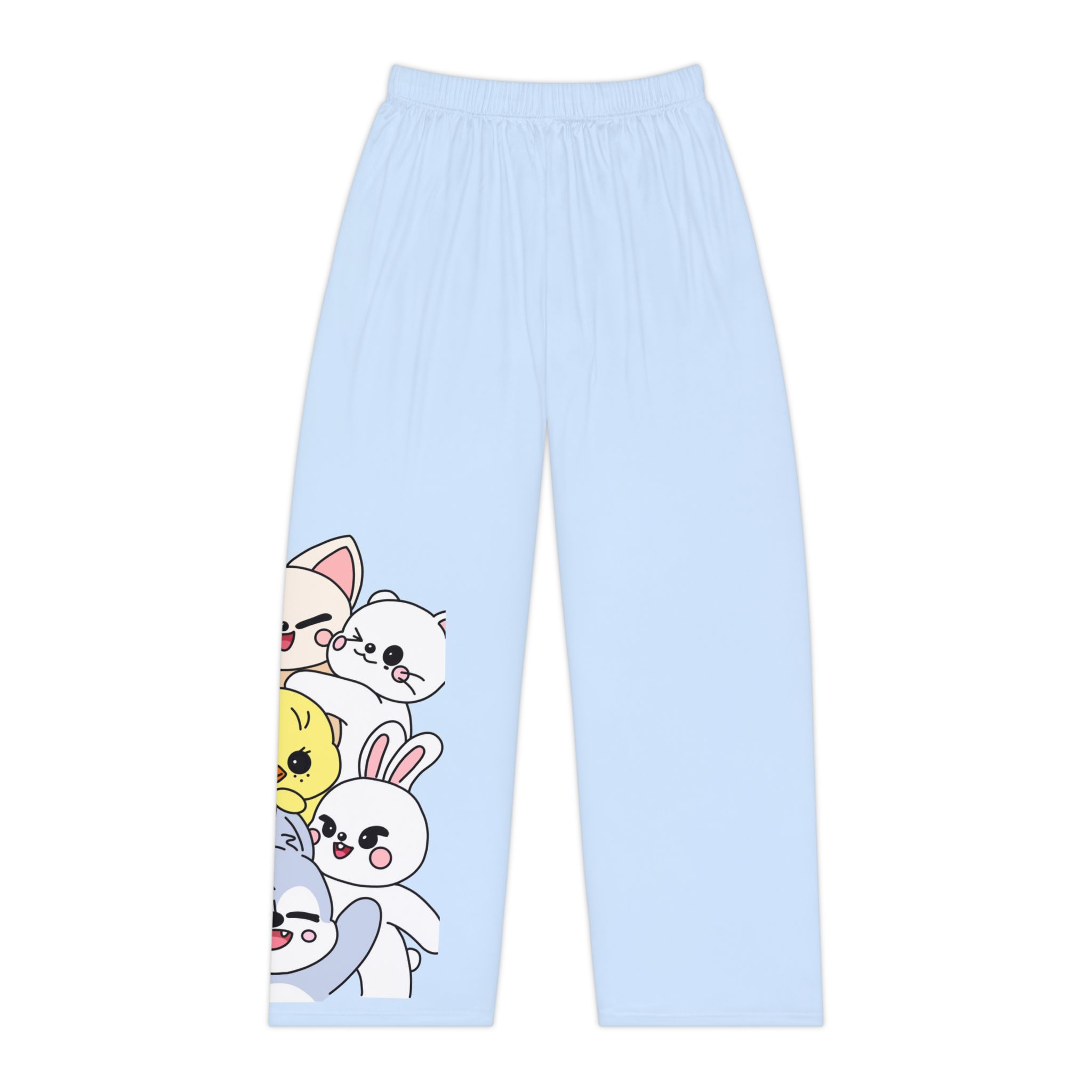 Skzoo Cute Peeking Kawaii Animals Pajama Pants | Light Blue All-Over Print