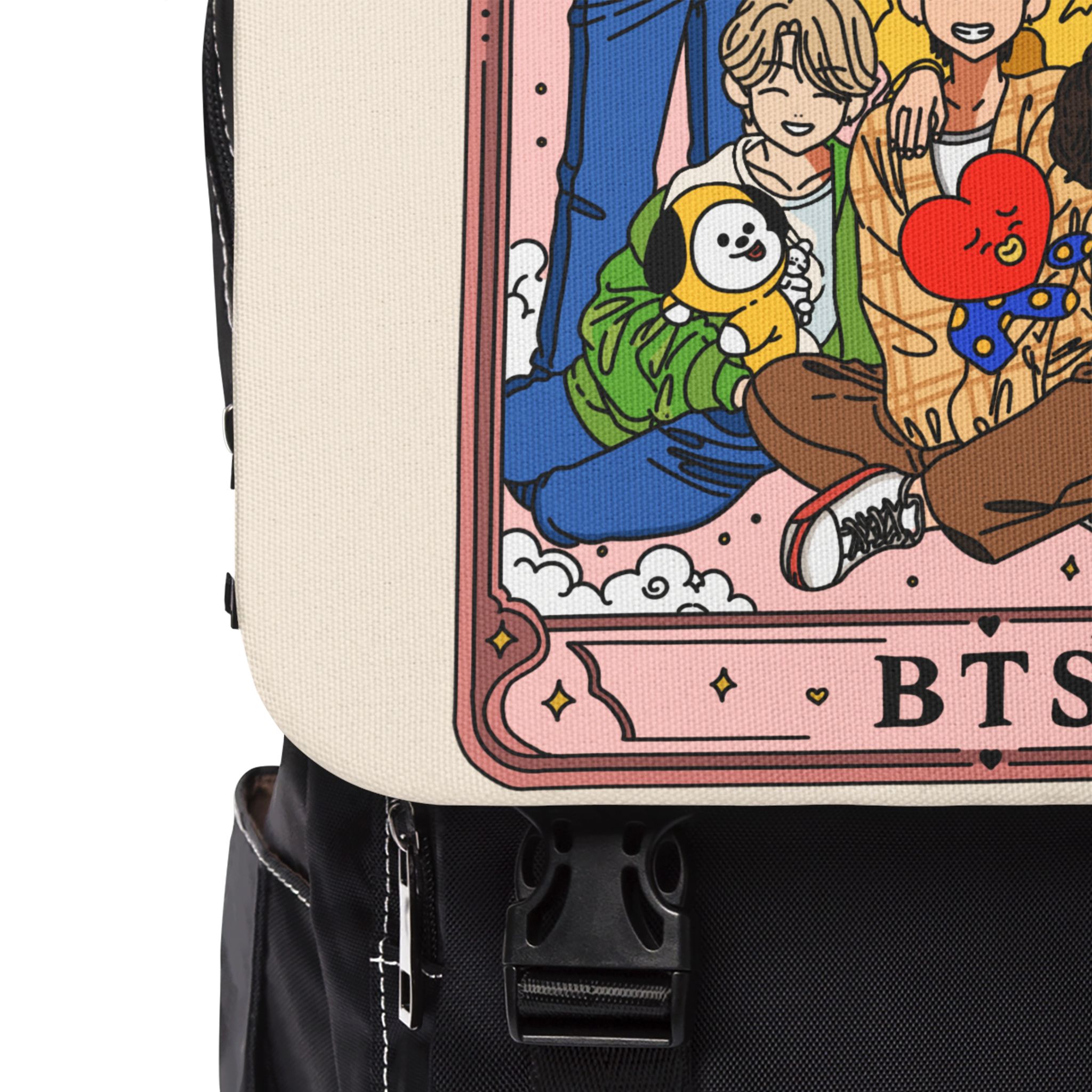 BTS Cartoon Character Group Backpack | Printed Shoulder Backpack - Imagen 5