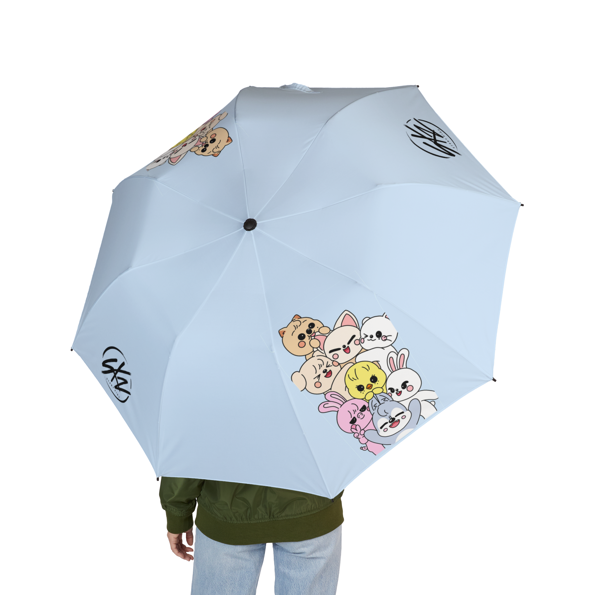 SKZ - Kawaii Smiley Bear Cluster Umbrella | Foldable Light Blue
