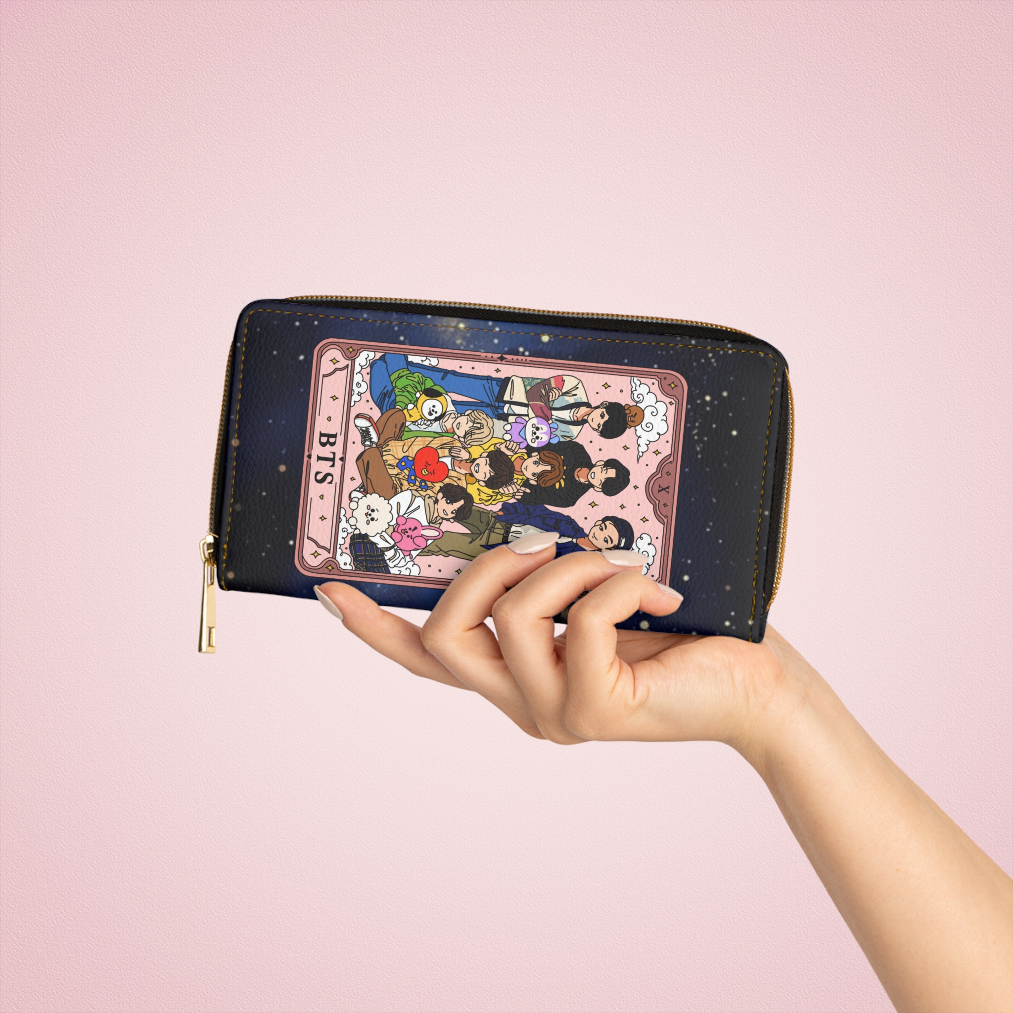 BTS K-Pop Cartoon Group Zipper Wallet | Galaxy Star Print - Imagen 4
