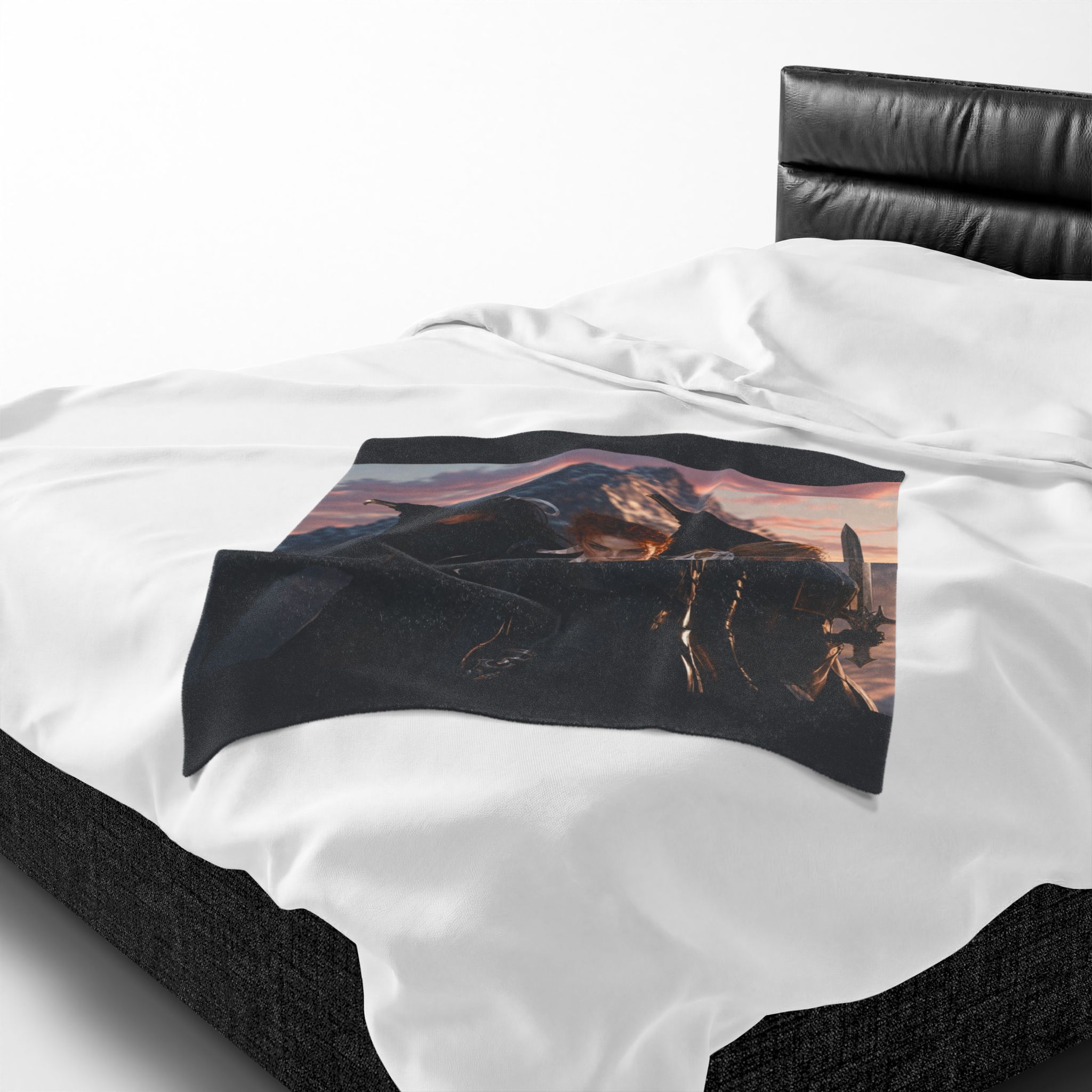 Fantasy Warrior Valkirian Acotar Inspired Velveteen Plush Blanket | Mountain Sunset Armor - Imagen 2