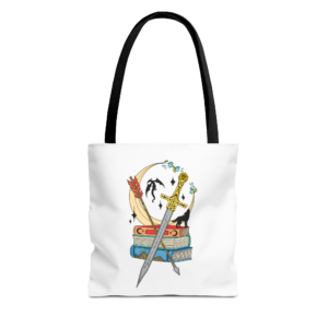 Maasverse inspired Fantasy Sword and Books Tote Bag | Magical Bookish Illustration