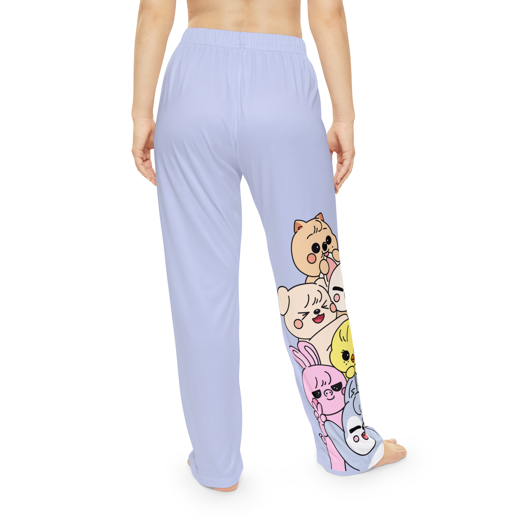 Skzoo Kawaii Peeking Cartoon Animals Pajama Pants | Light Lavender All-Over Print - Imagen 3