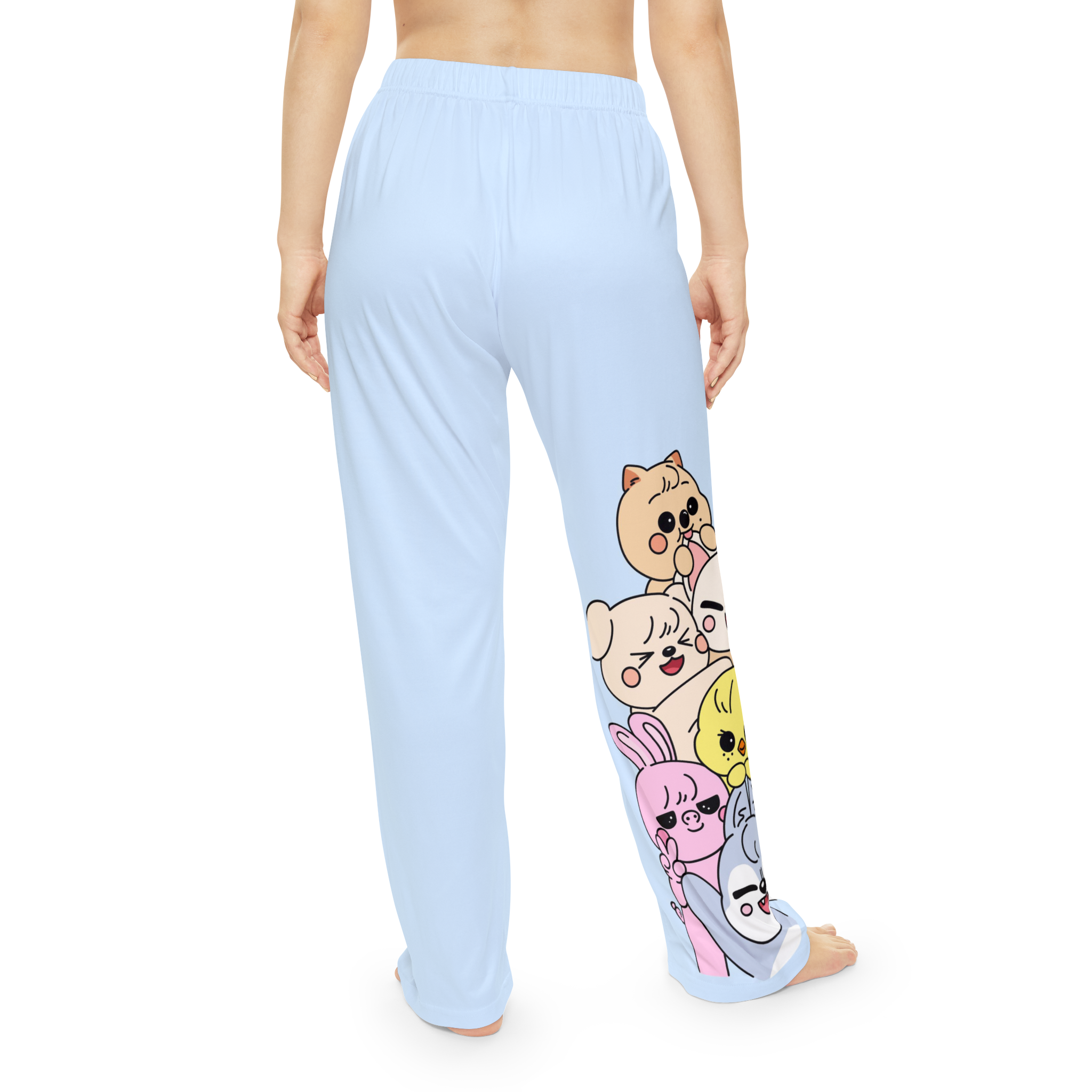 Skzoo Cute Peeking Kawaii Animals Pajama Pants | Light Blue All-Over Print - Imagen 3