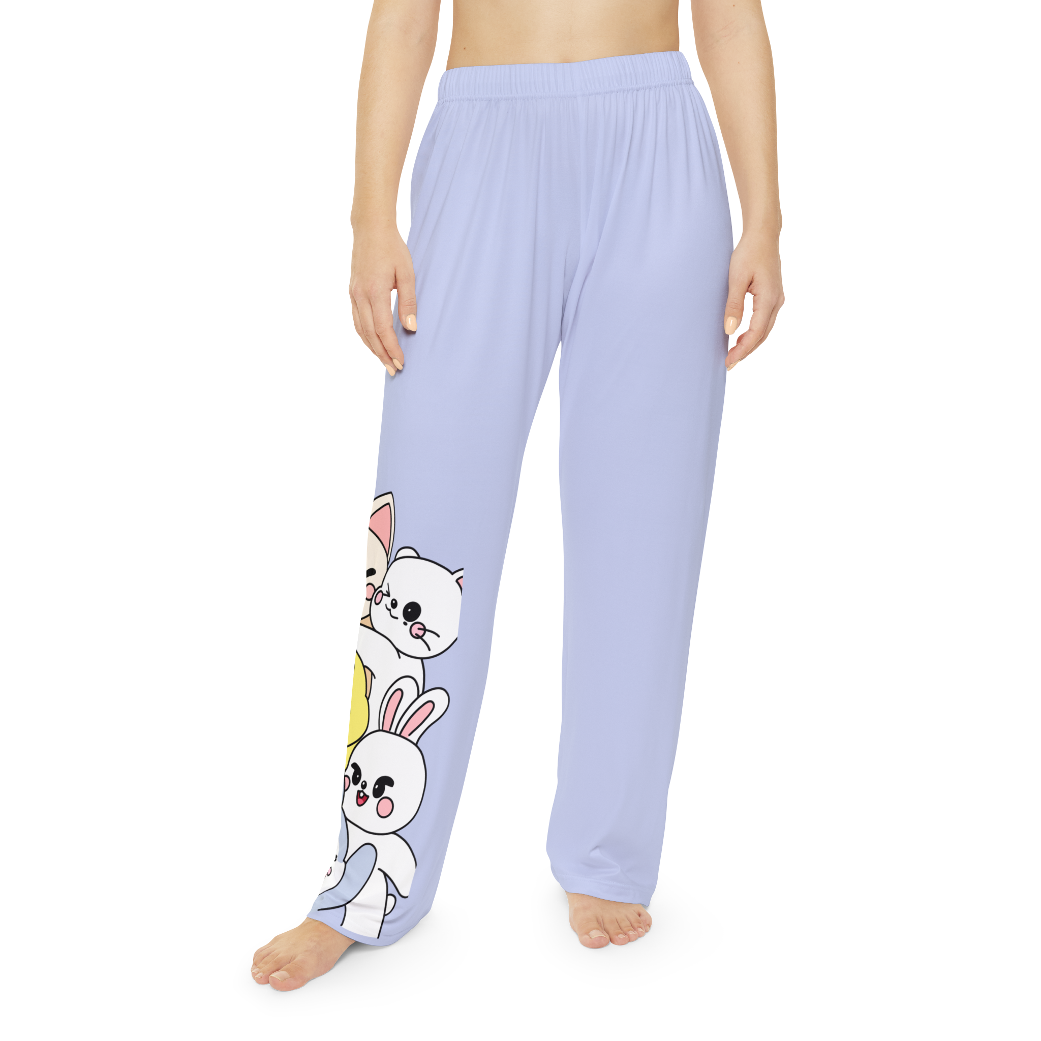 Skzoo Kawaii Peeking Cartoon Animals Pajama Pants | Light Lavender All-Over Print - Imagen 2