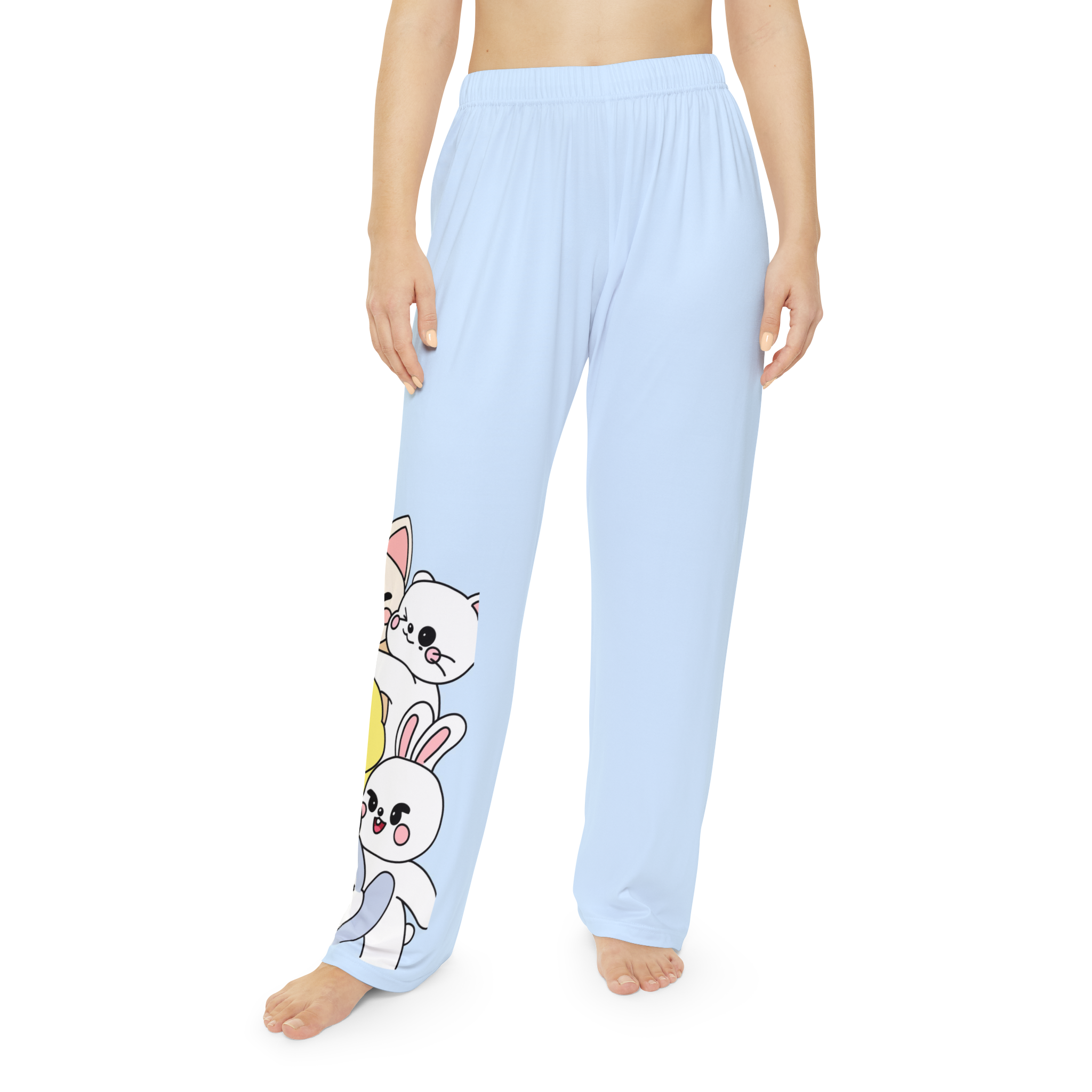 Skzoo Cute Peeking Kawaii Animals Pajama Pants | Light Blue All-Over Print - Imagen 2