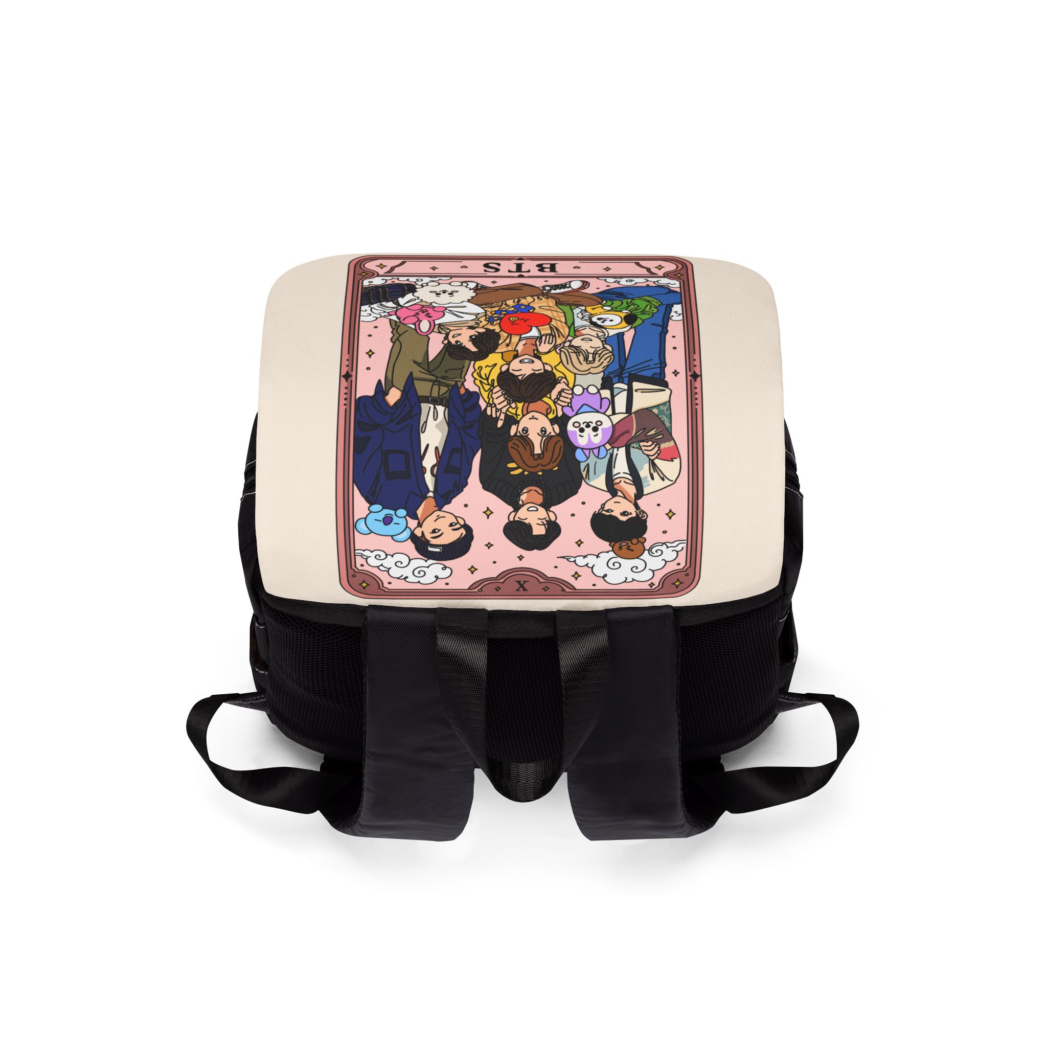 BTS Cartoon Character Group Backpack | Printed Shoulder Backpack - Imagen 4